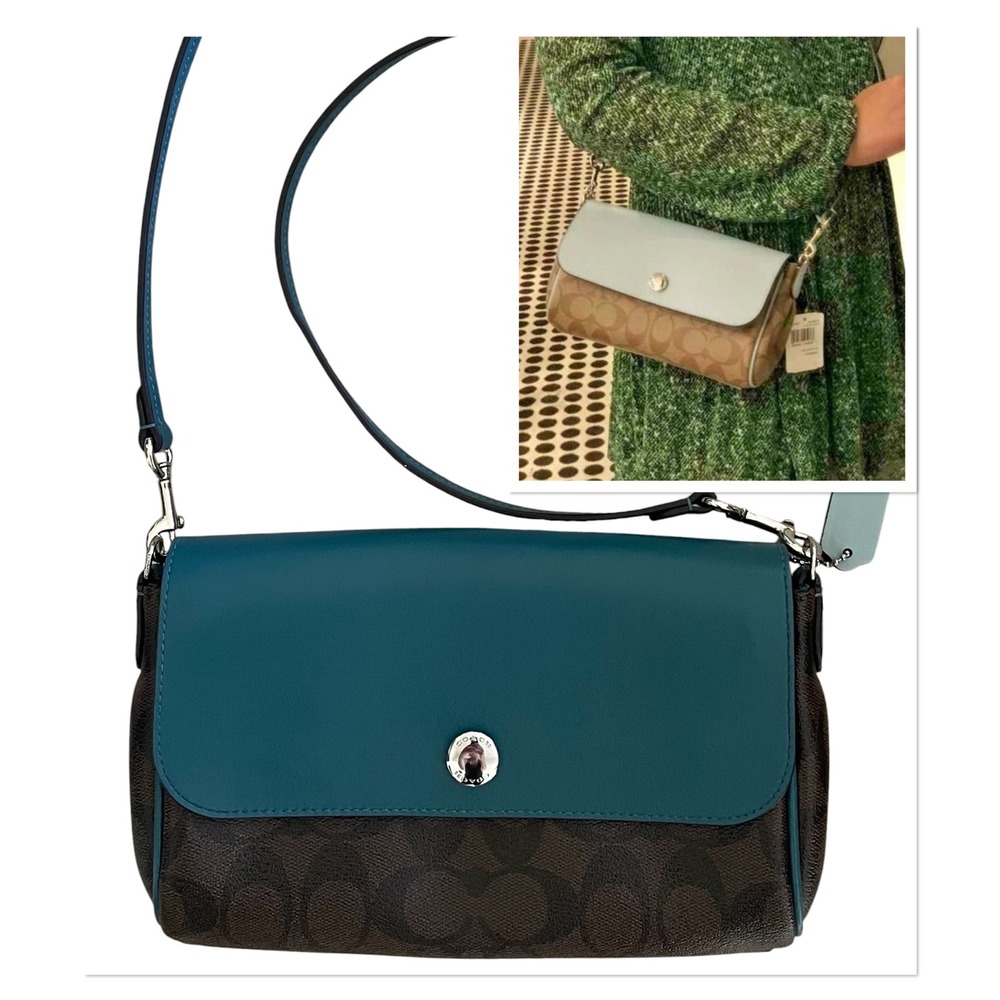 Coach Signature Reversible Crossbody Bag Teal Brown / Light Blue F59534 NEW 2n1